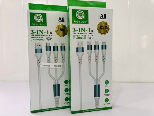 Charging Cable 3 in 1 Type C, Iphone & Android A8 Audio Vision 120W